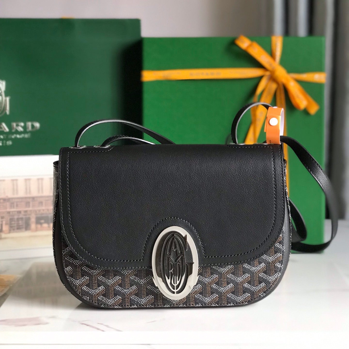 Goyard 233 Bag 25 Cm Black Calfskin And Goyardine Canvas