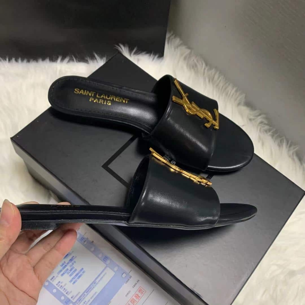 Saint Laurent Logo Slippers Black