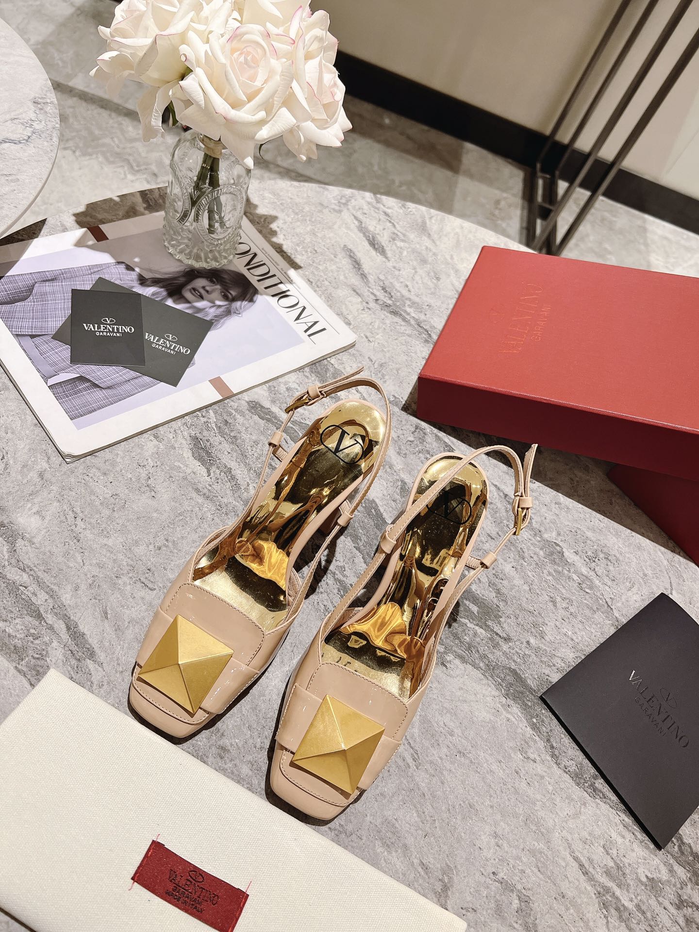 Valentino Garavani One Stud Patent Leather Slingback Pump Rose Cannelle