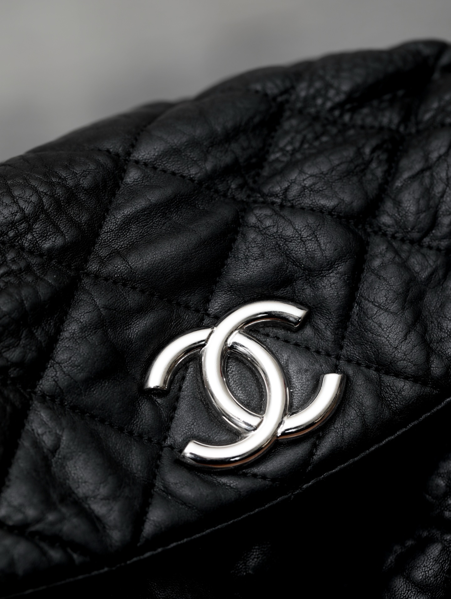 Chanel Black Quilted Washed Lambskin Chain Around Hobo 31cm