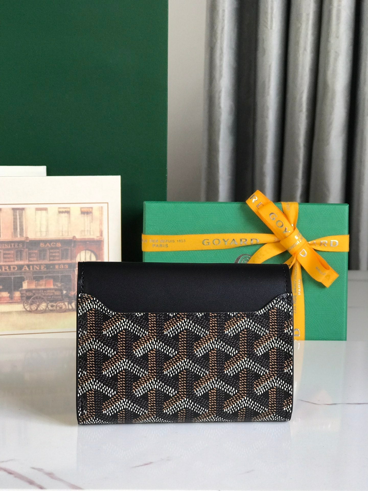Goyard Saint-Gabriel Wallet 12 Cm Black Calfskin And Goyardine Canvas