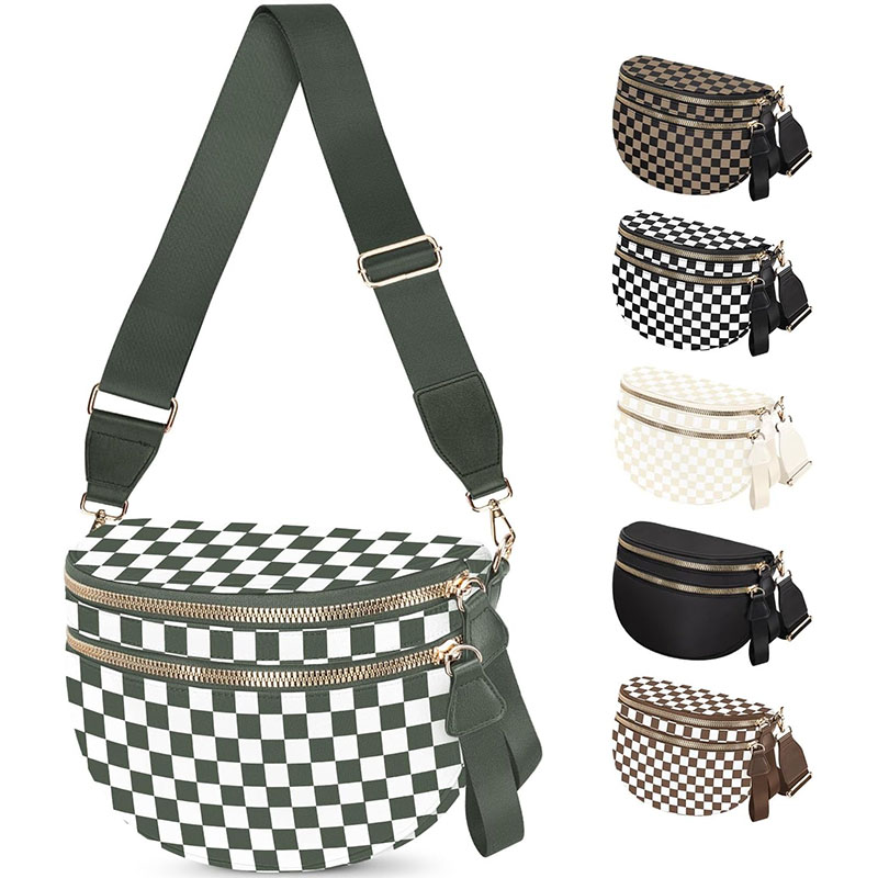 ARCTURA Spacious Nylon Checkered Crossbody Bum Bag for Women