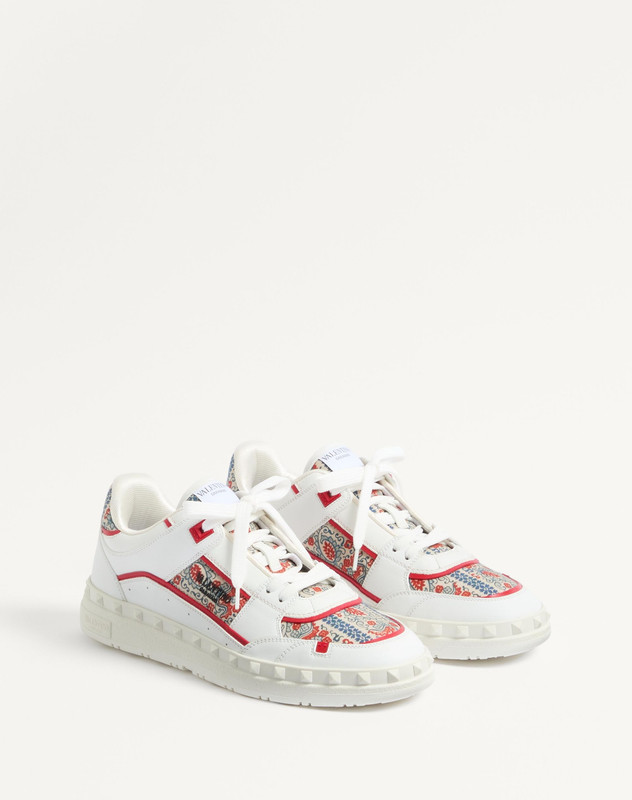 VALENTINO FREEDOTS LOW-TOP SNEAKER IN CALFSKIN AND VOYAGE IMAGINAIRE FABRIC