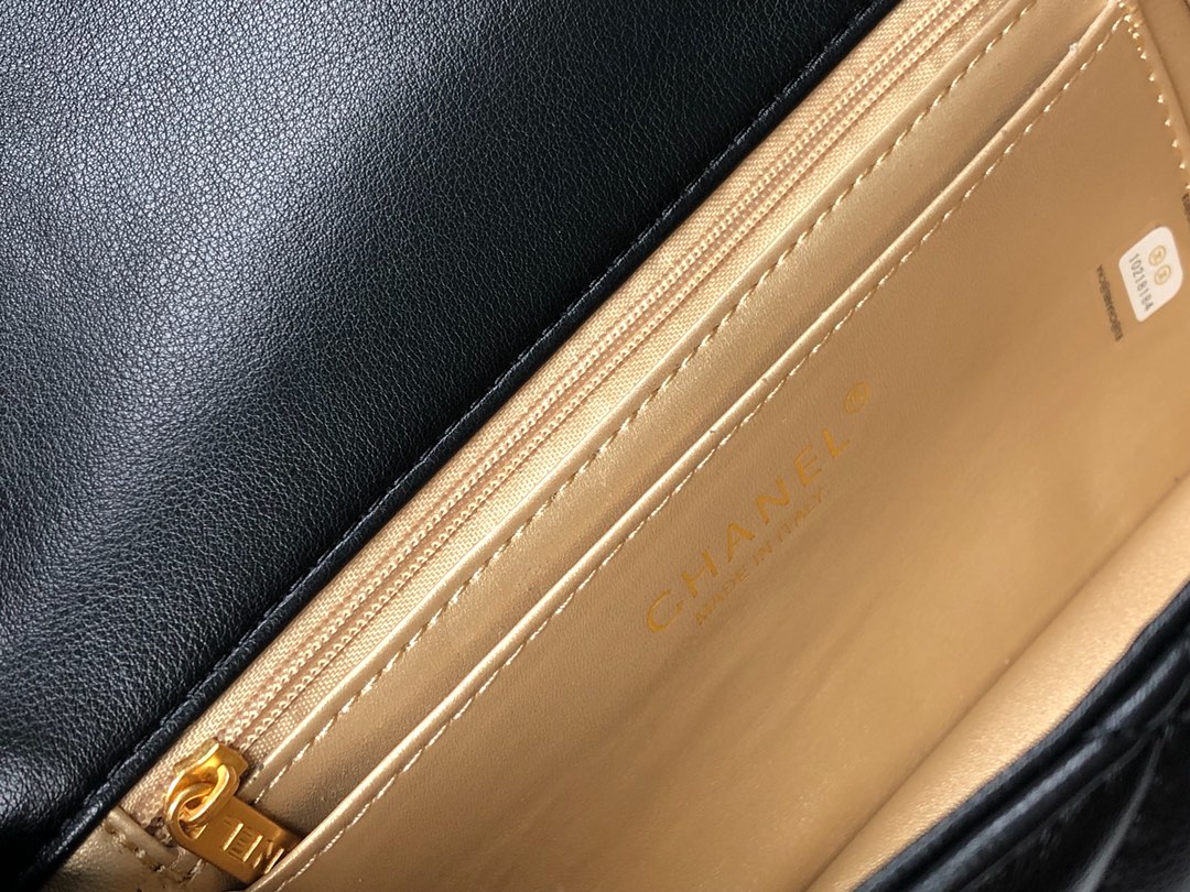 Chanel Flap Bag Mini Cc Rectangular Pearl Crush Gold Black 20Cm As1787 B18602 94305