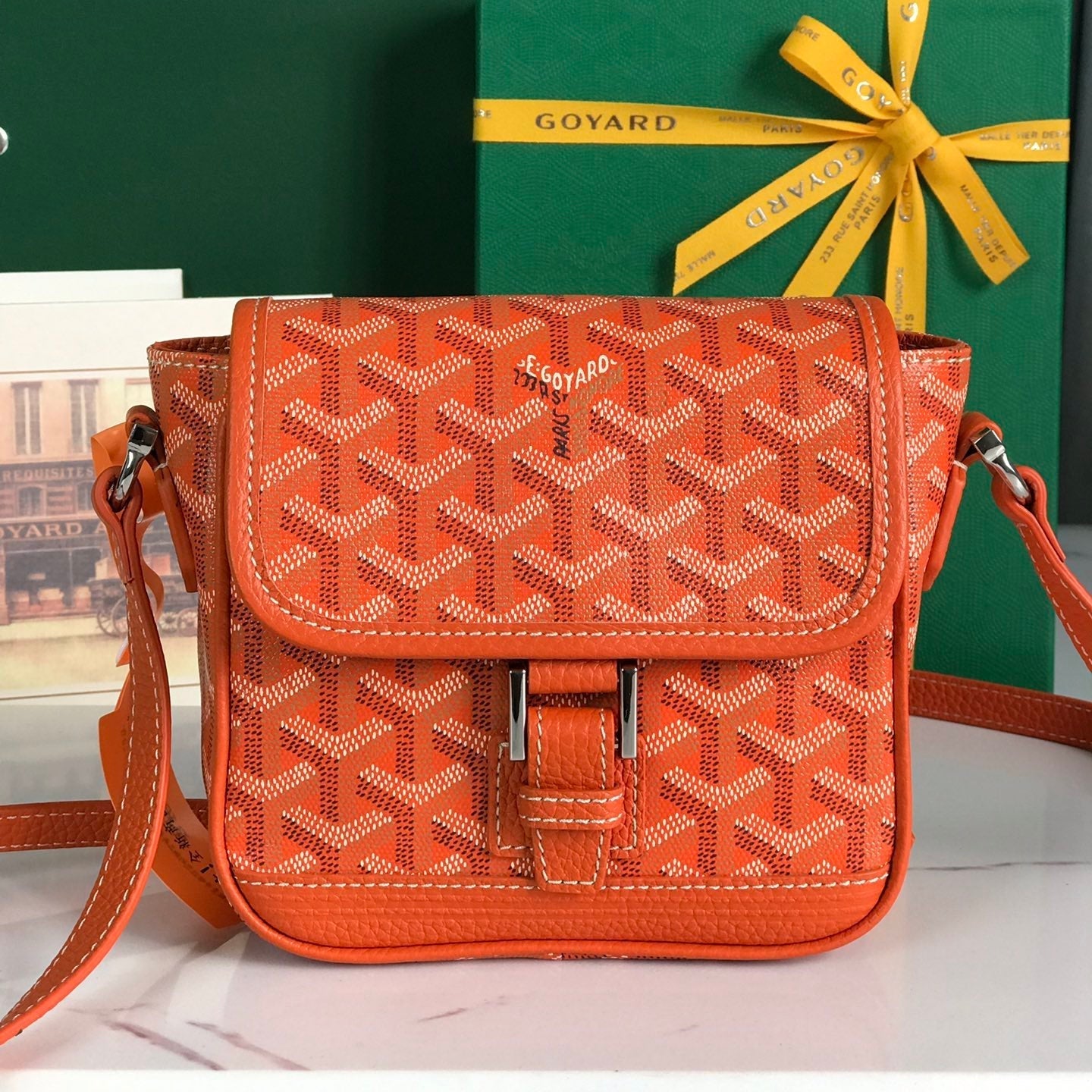 Goyard Grand Bleu 16 Cm Orange Goyardine Canvas And Lambskin