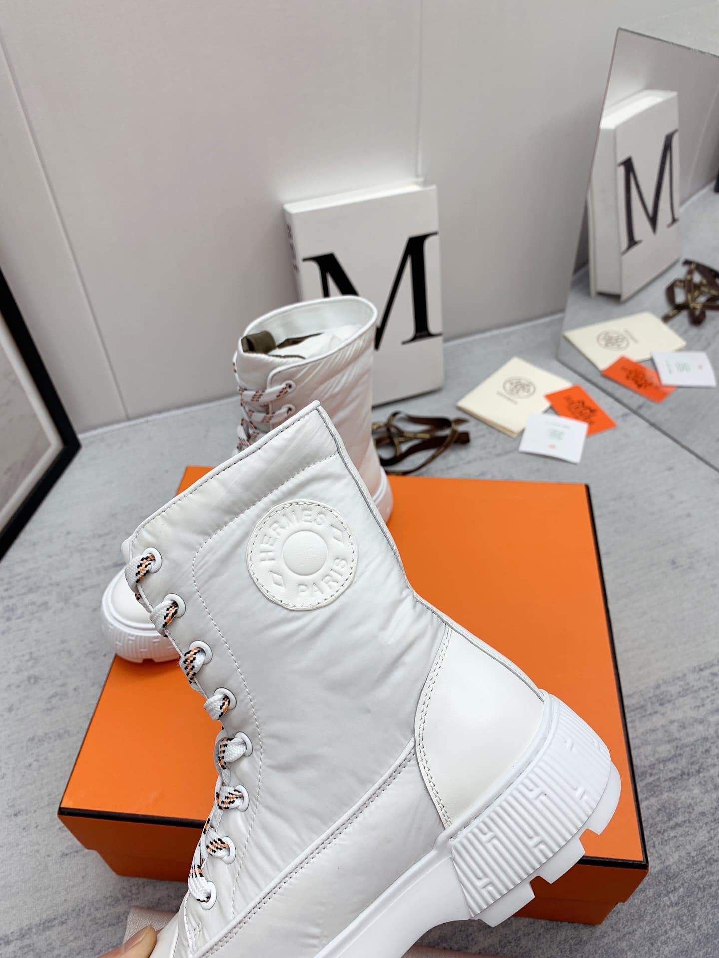 Hermes Fresh Ankle Boots White