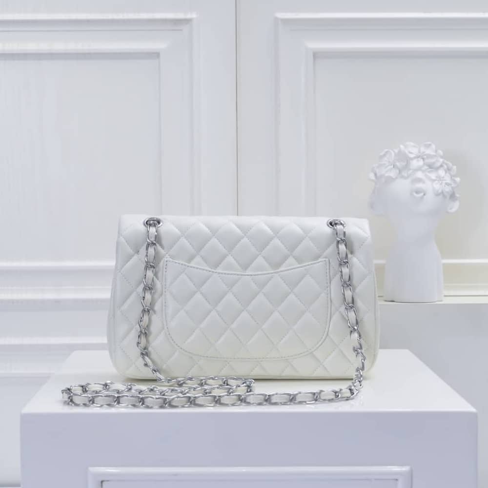 Chanel Classic Double Flap Bag White Silver Hardware 25cm