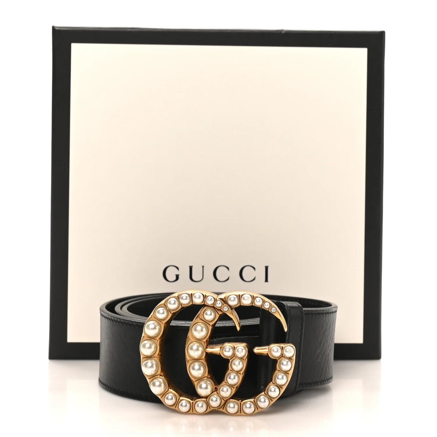 Moon Calfskin Pearl Double G 40mm Belt 90 36 Black Cream
