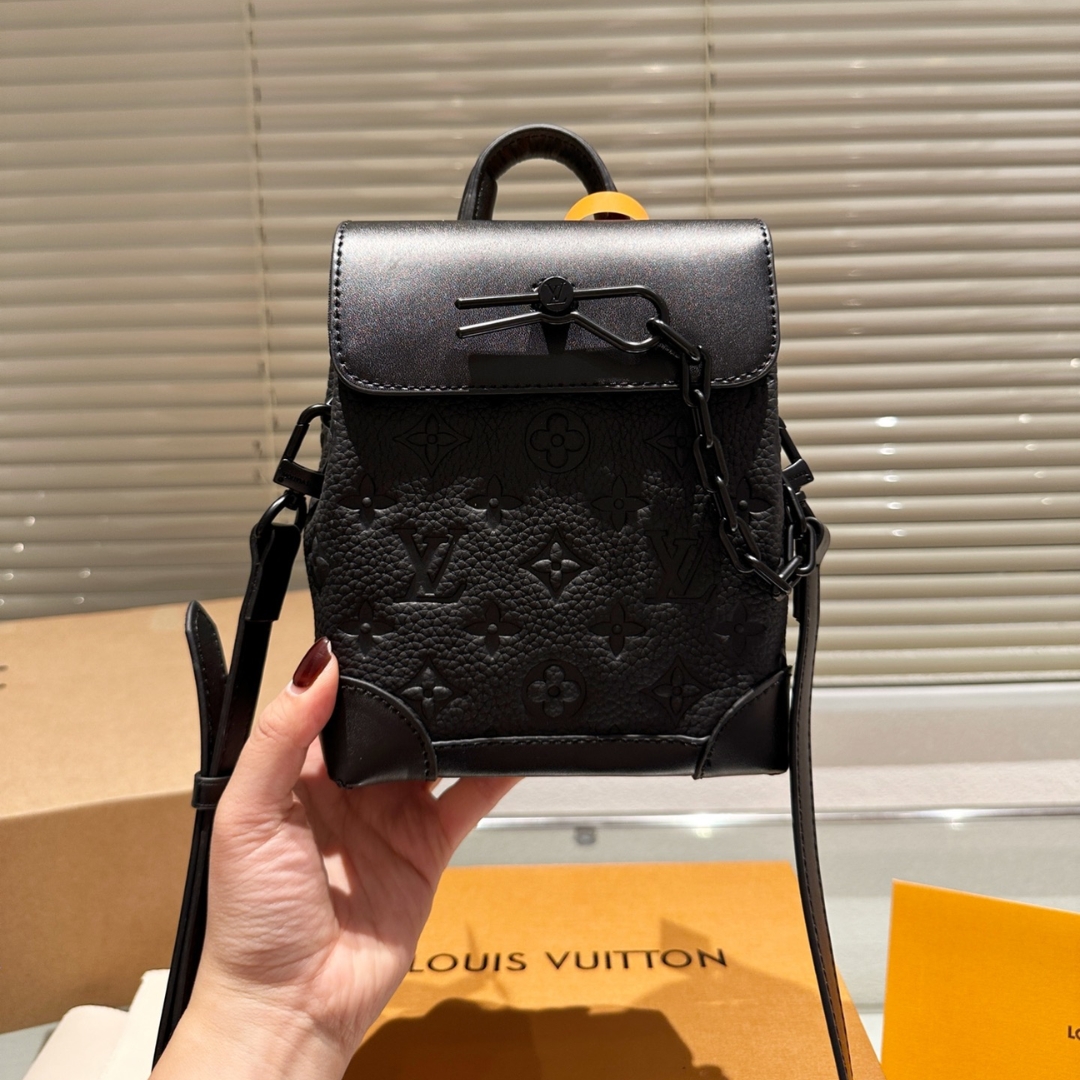 Louis Vuitton Nano Steamer Bag Taurillon Cowhide Monogram Black 14Cm M82772