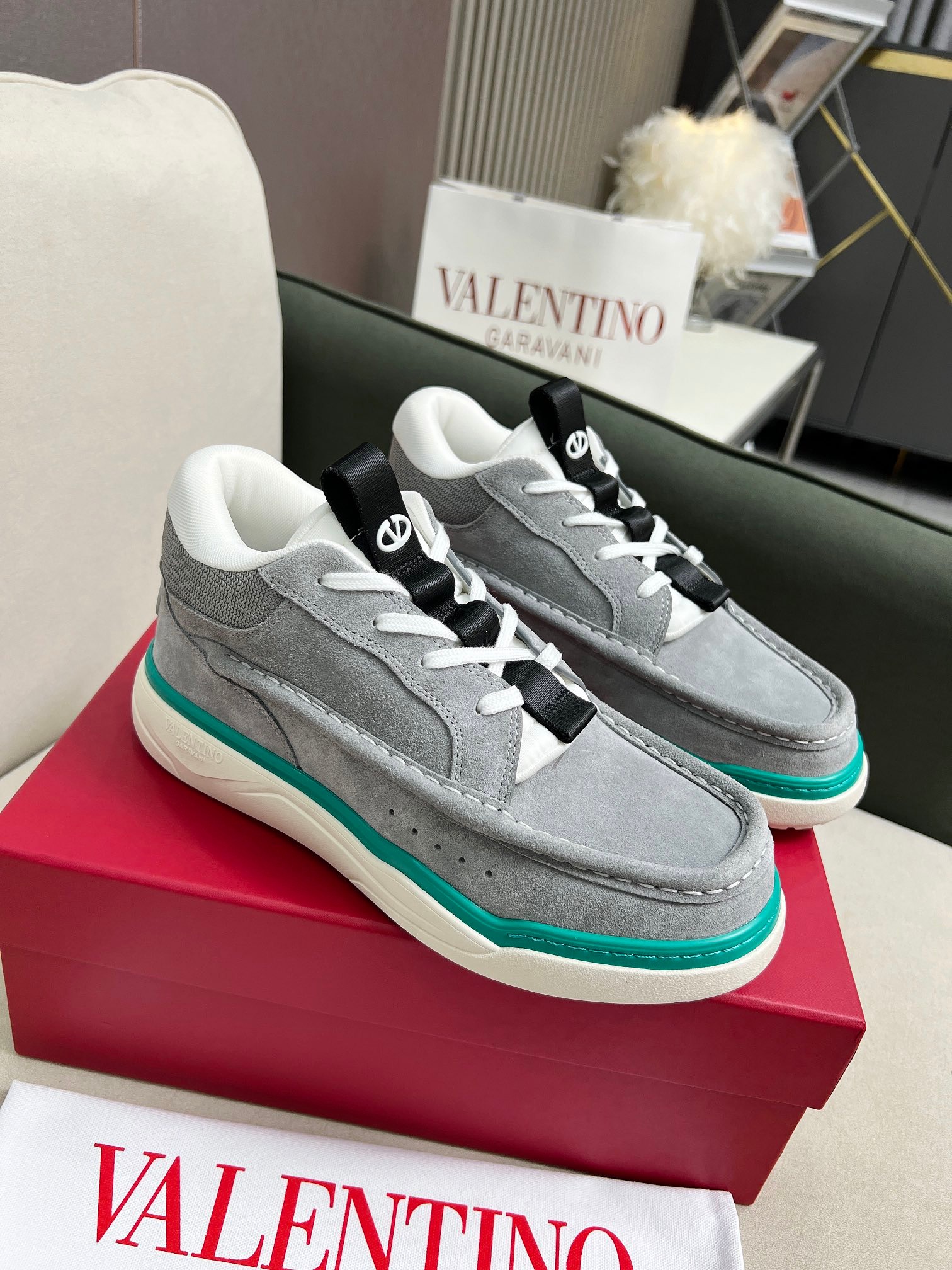 VALENTINO CALFSKIN LEATHER MID-TOP RUNBOOT SNEAKER