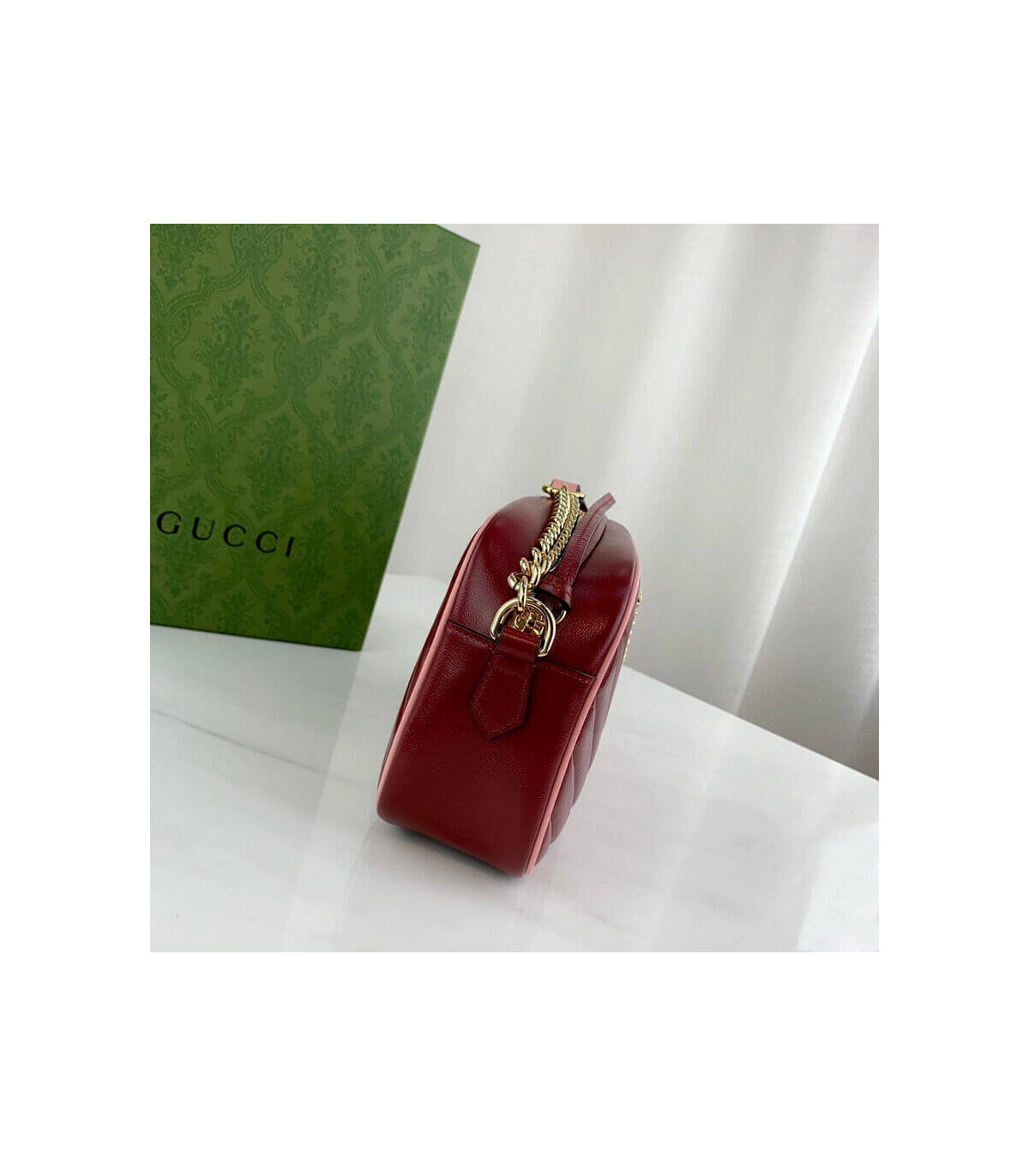 Gucci GG Marmont Small Shoulder Bag Red and Emerald Leather