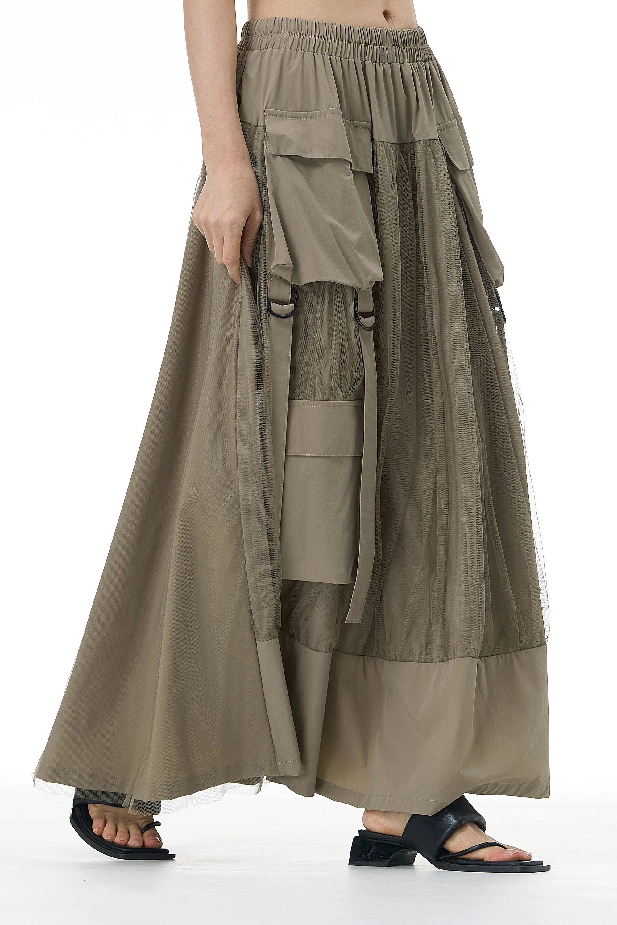 Beige Mesh Layered Skirt