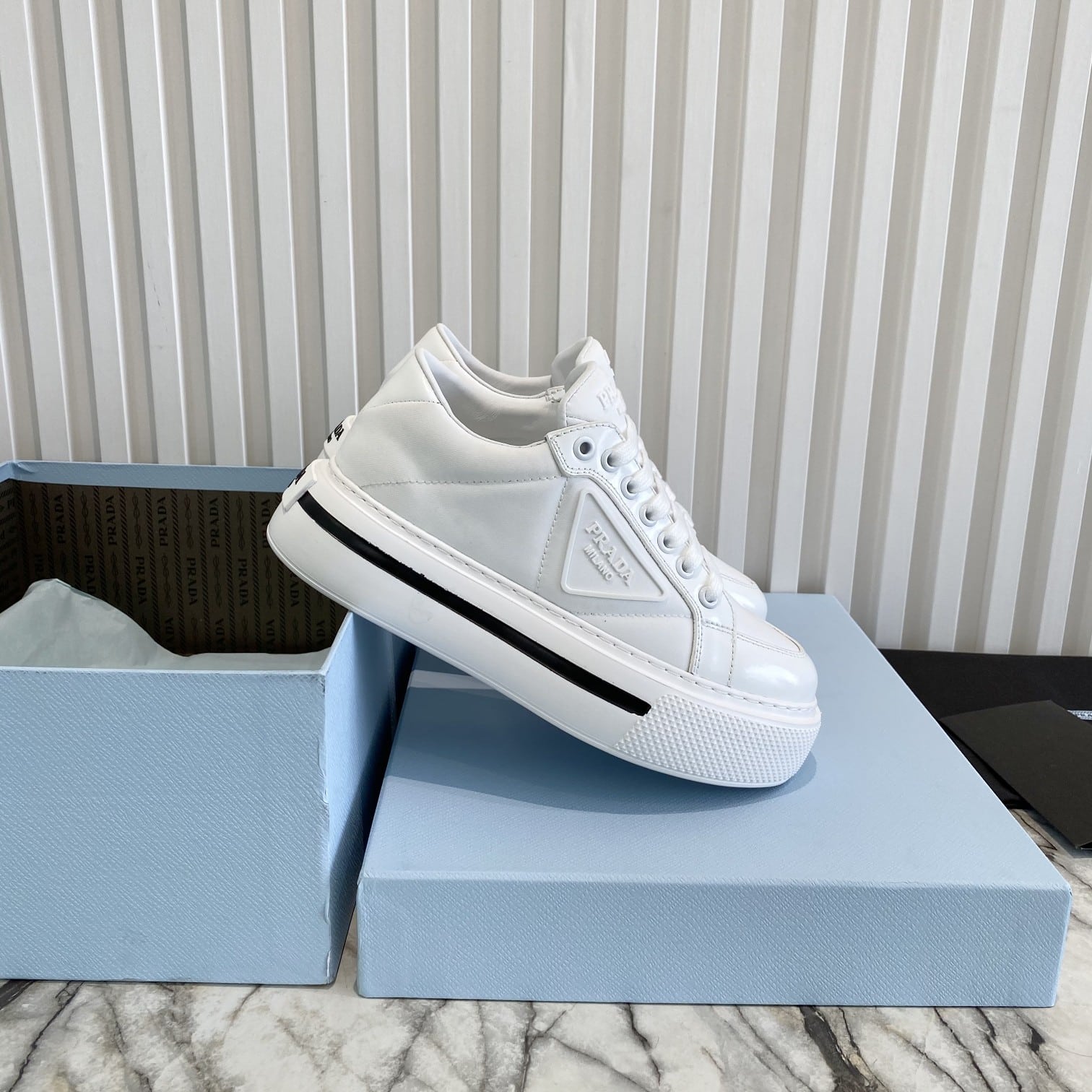 Prada Macro Re-Nylon And Brushed Leather Sneakers White 2Eg3763Lf5F0009