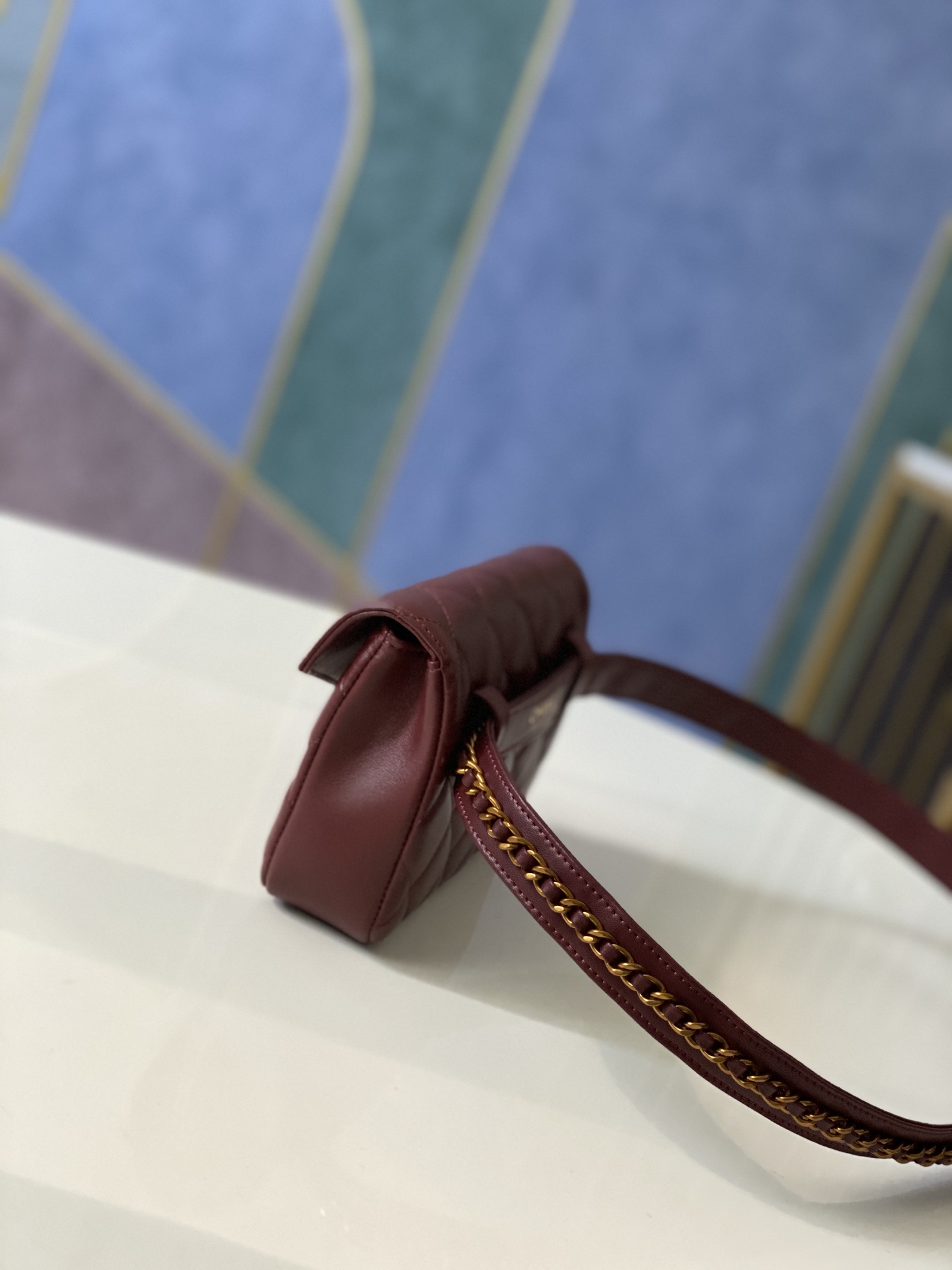 Classic Quilted Lambskin Waist Bag  Belt Bag in Burgundy with Vintage Gold-Tone Hardware