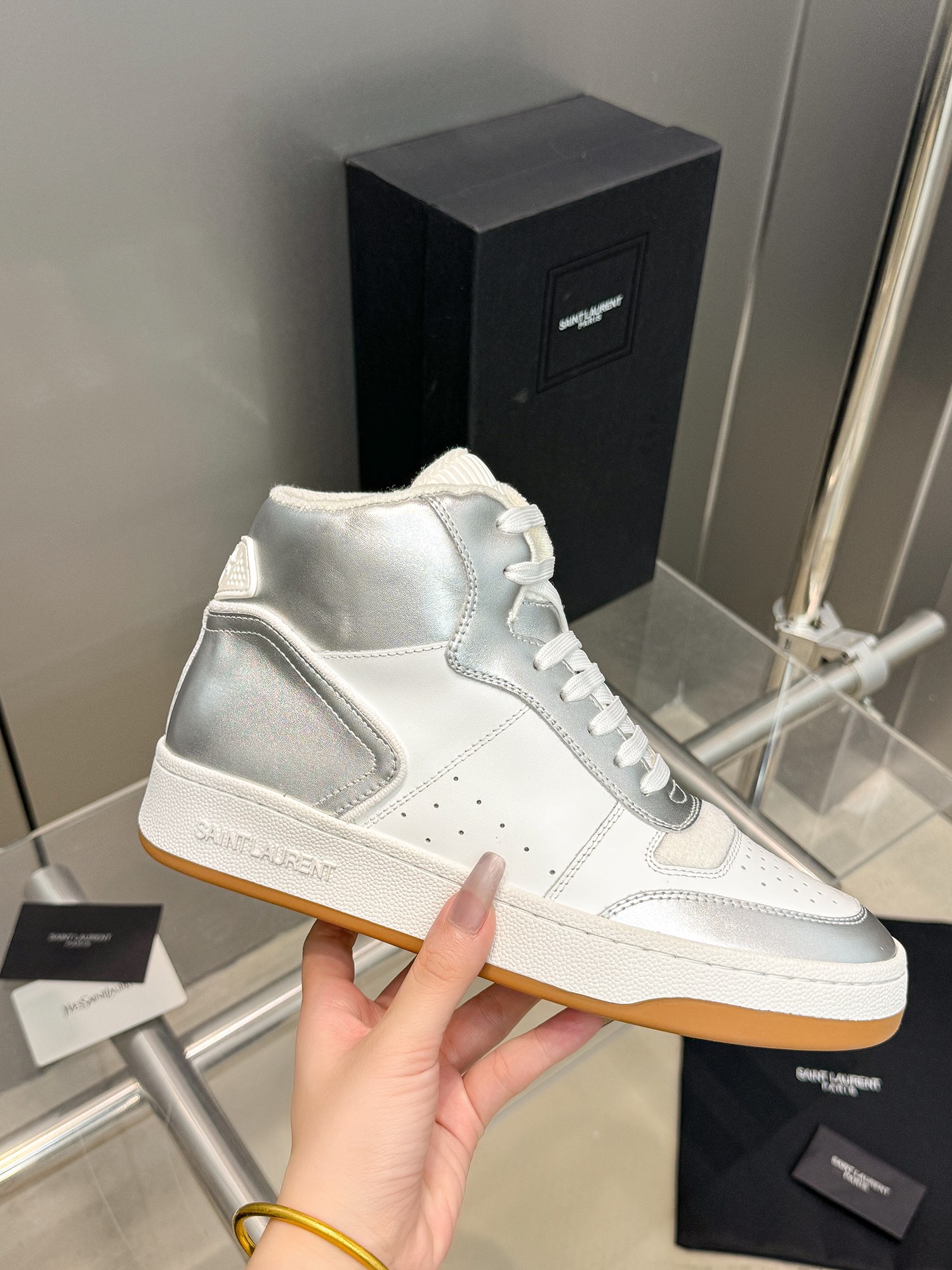 YSL Leather High Top Sneakers