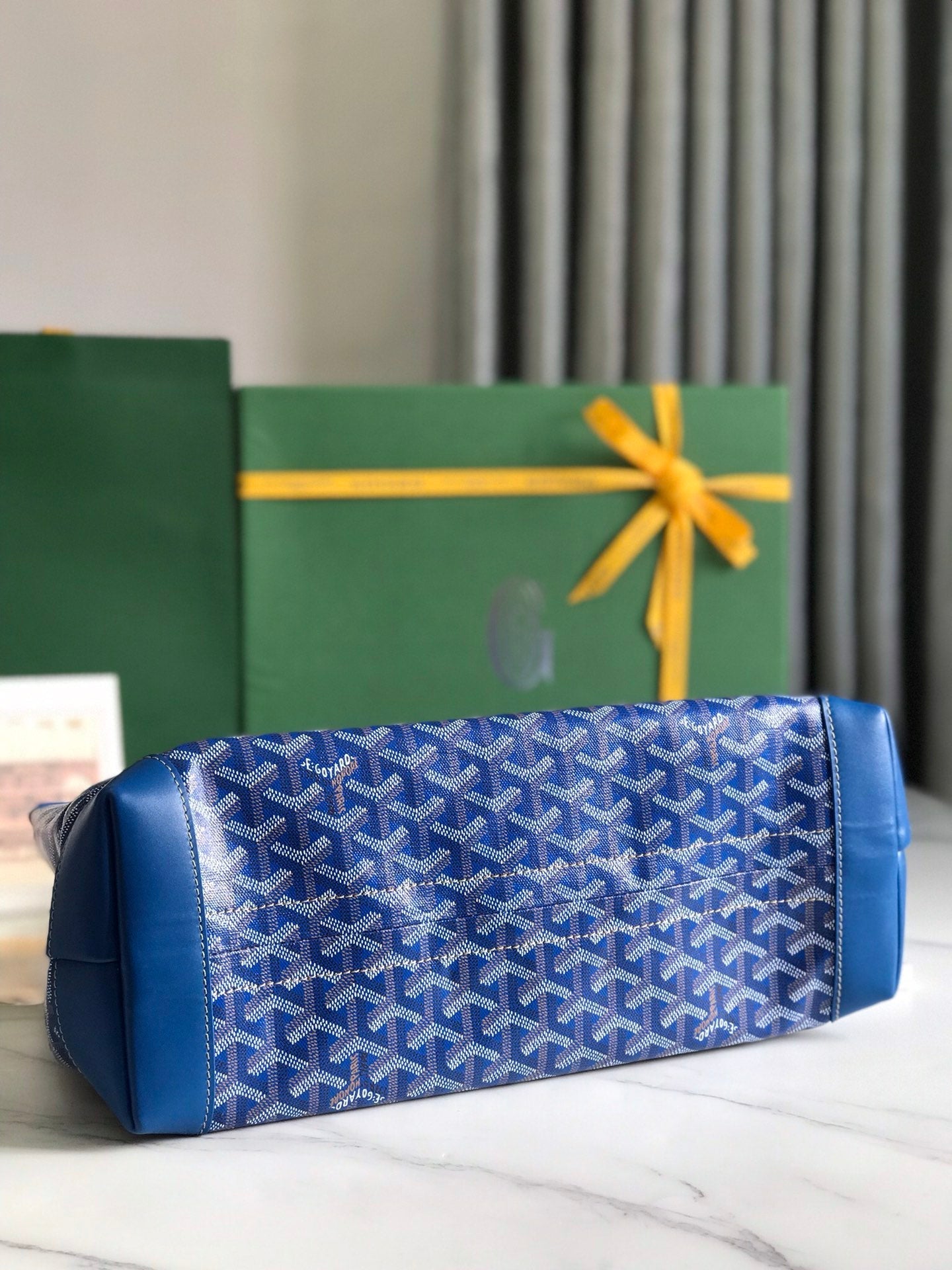 Goyard Bellechasse Biaude Pm Bag 36 Cm Blue Goyardine Canvas And Calfskin Trim