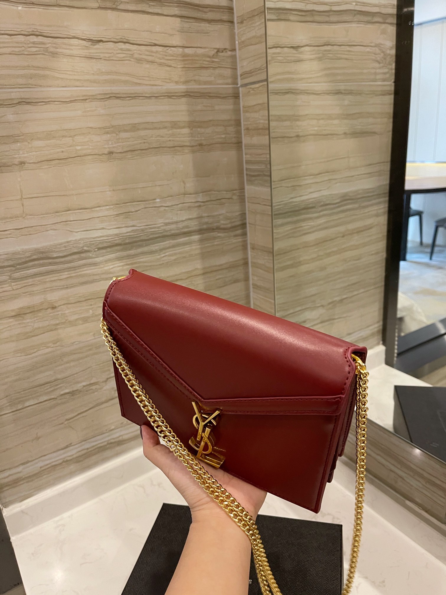 Saint Laurent Cassandra Chain Crossbody Bag Wine Red