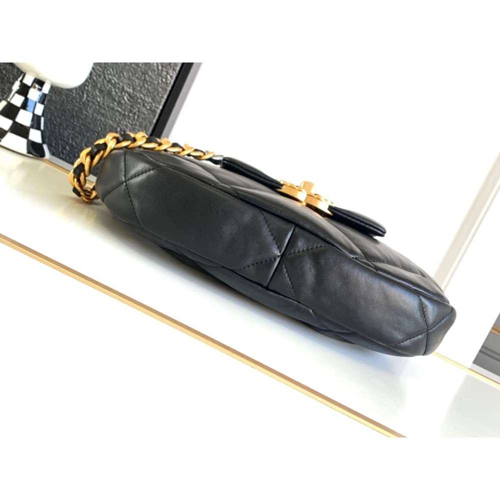 Chanel 19 Hobo Bag Black Quilted Lambskin 24cm