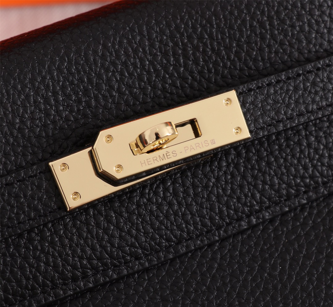 Hermes Kelly Black Sellier Rouge Epsom Gold Hardware 25Cm