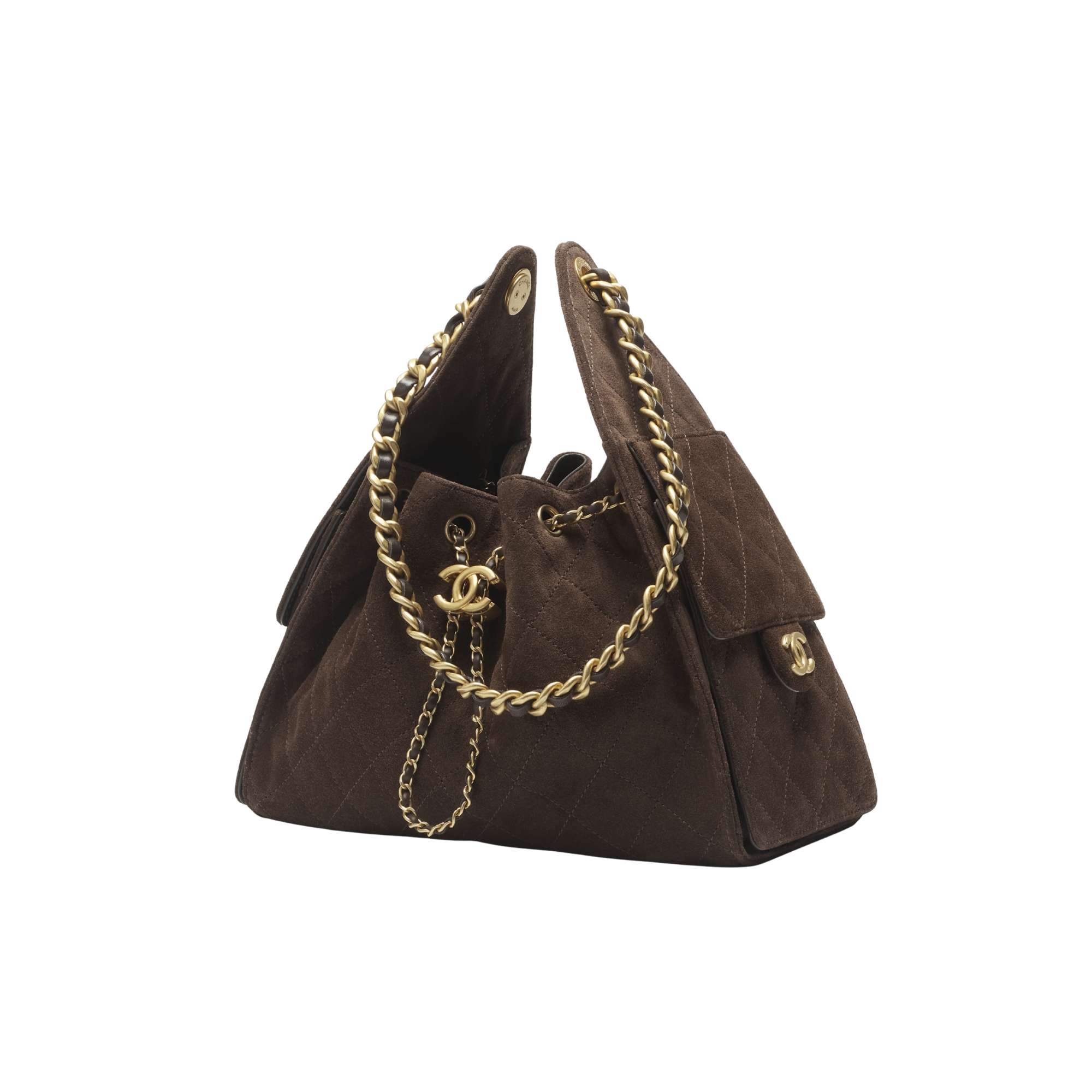 Chanel Suede Calfskin Gold Tone Metal Handbag 30cm/11.8in