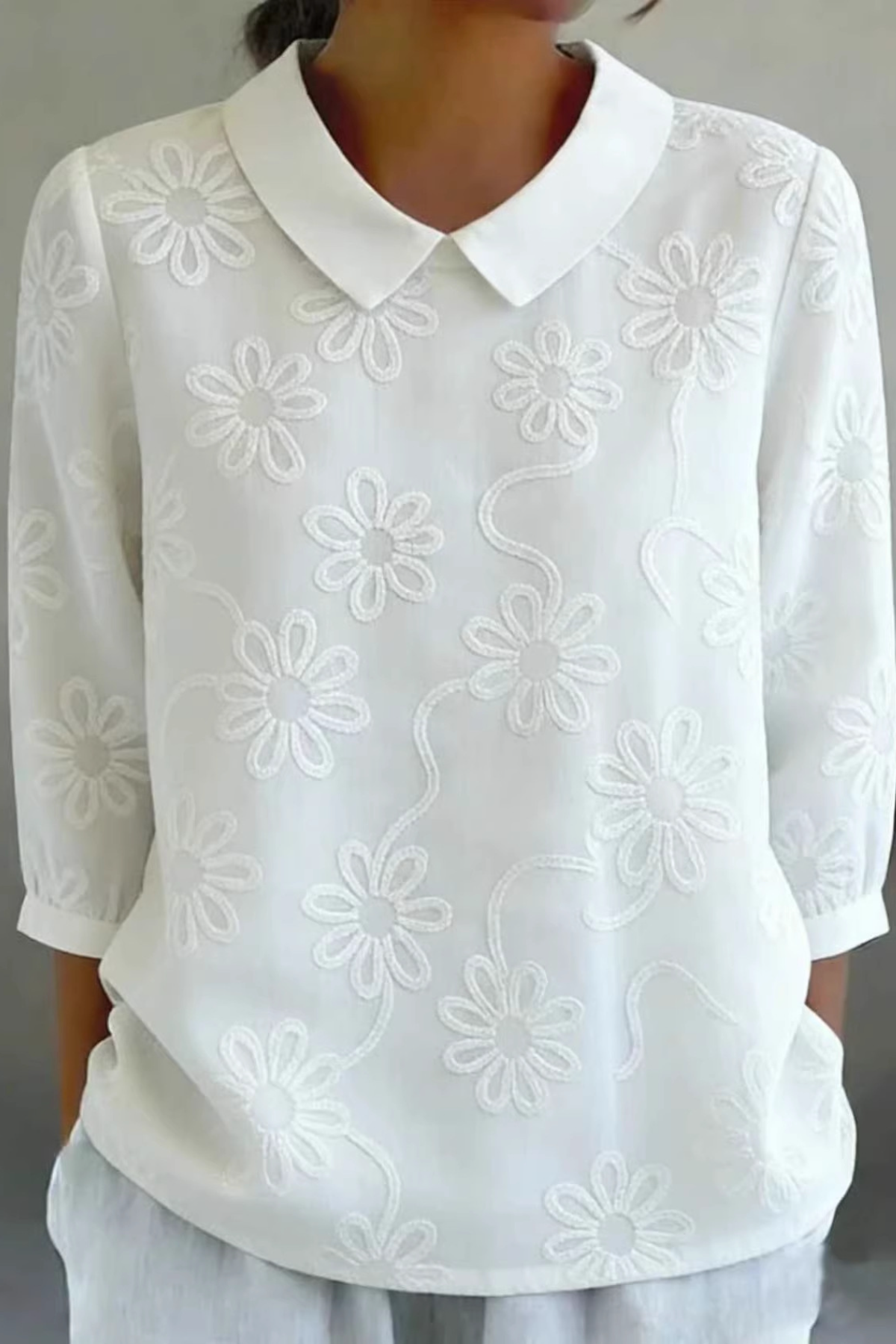 Women's Multi-Color Peter Pan Collar 3/4 Sleeve Blouse