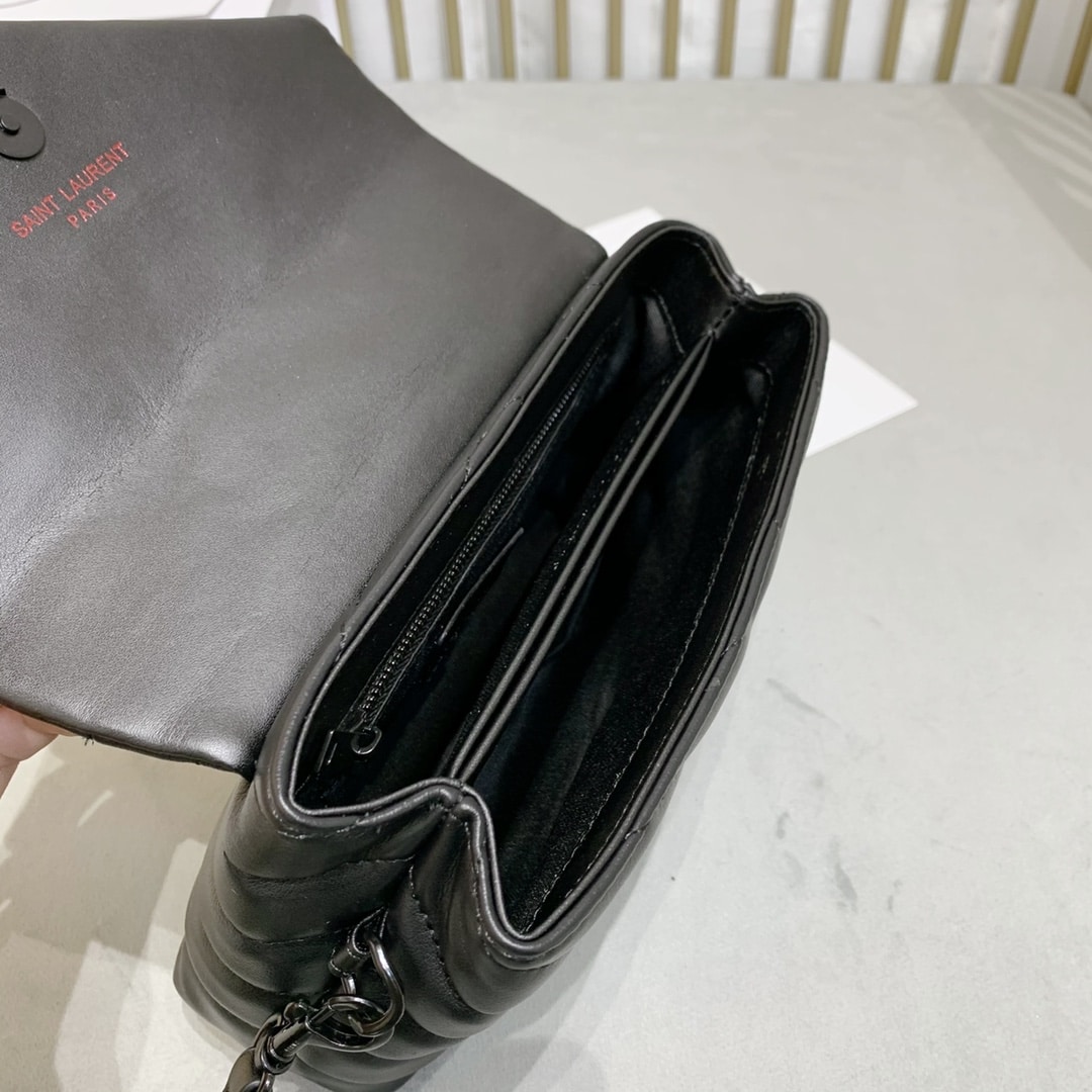 Saint Laurent Loulou Toy Strap Bag In Quilted Y Leather With Black Hardware