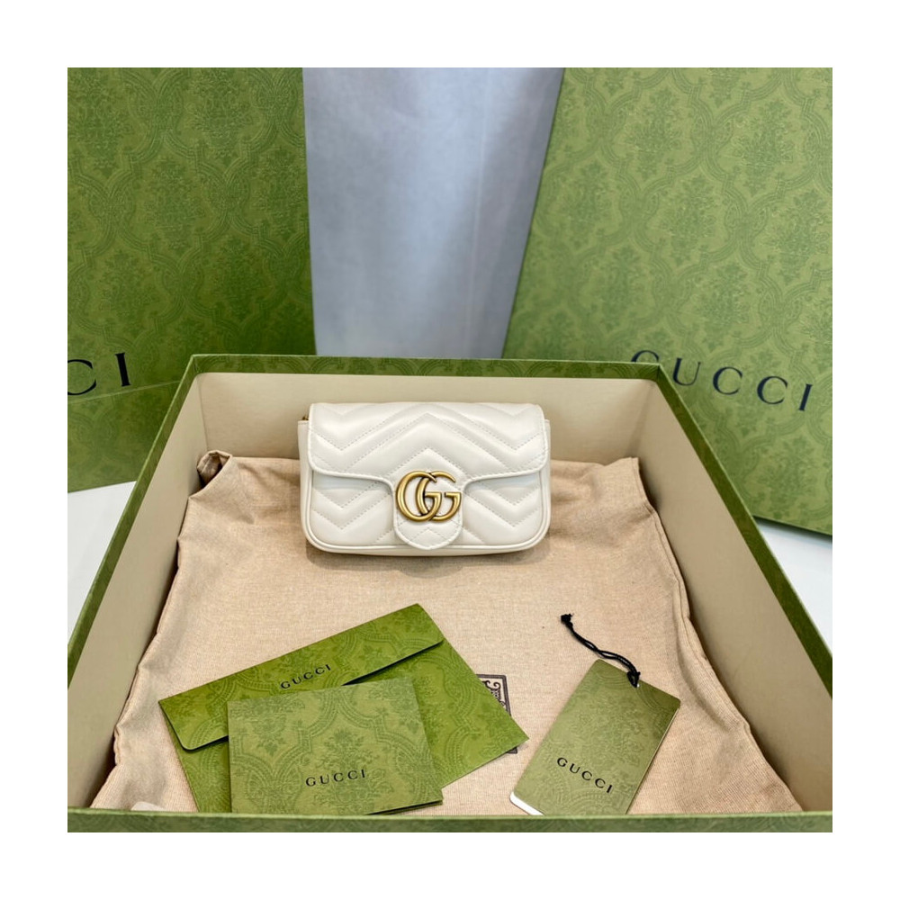 Gucci GG Marmont Matelasse Chevron Leather Super Mini Bag White