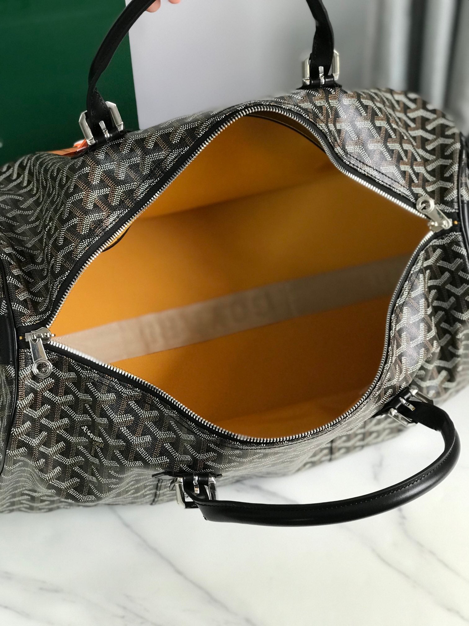 Goyard Boston 50 Bag Cm Black Goyardine Canvas And Calfskin Trim