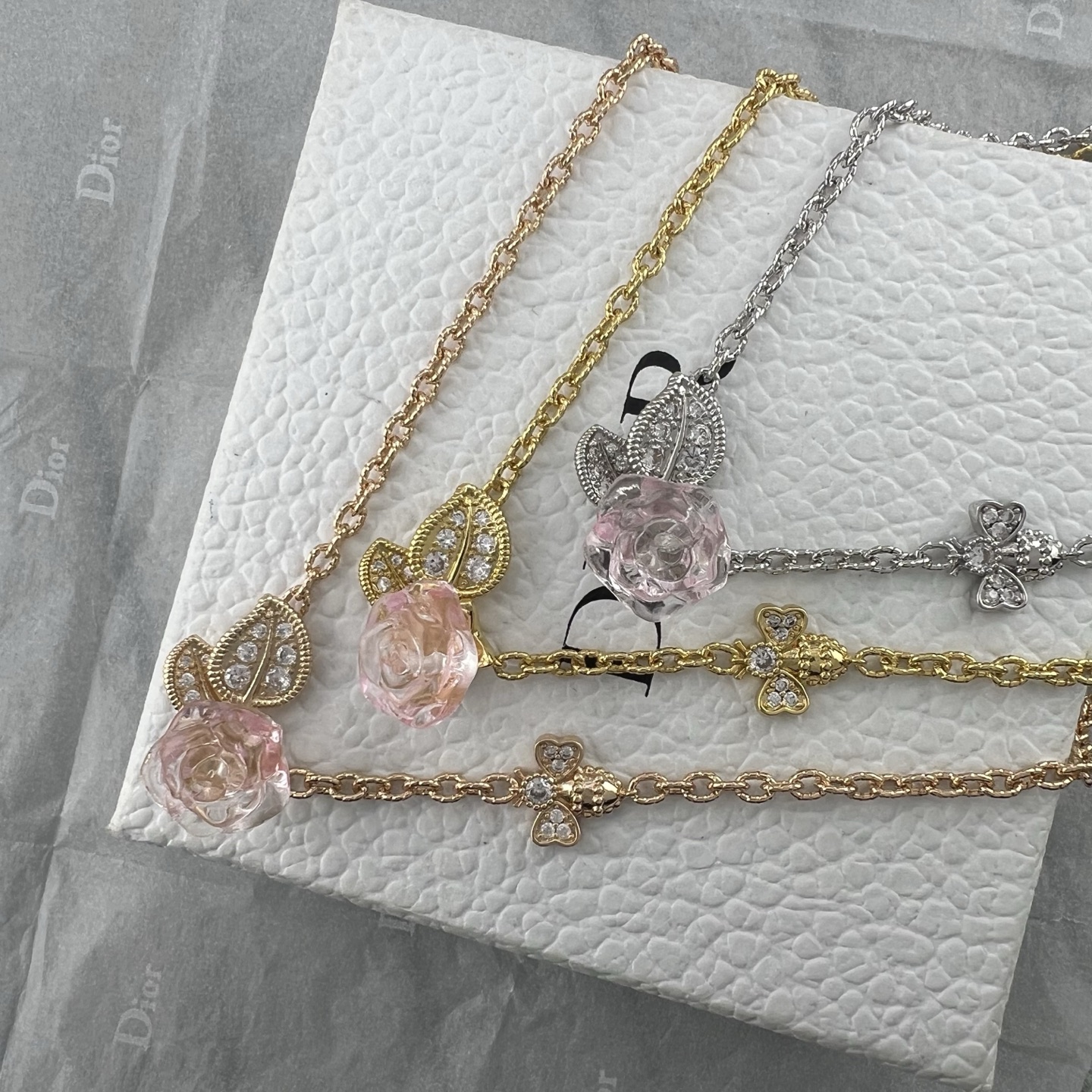 Rhinestone-Embellished Bee and Hibiscus Flower Necklace