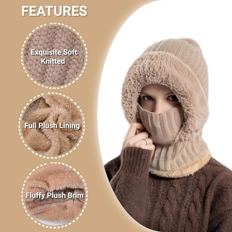 Women's Knitted Beanie Hat with Face Cover
