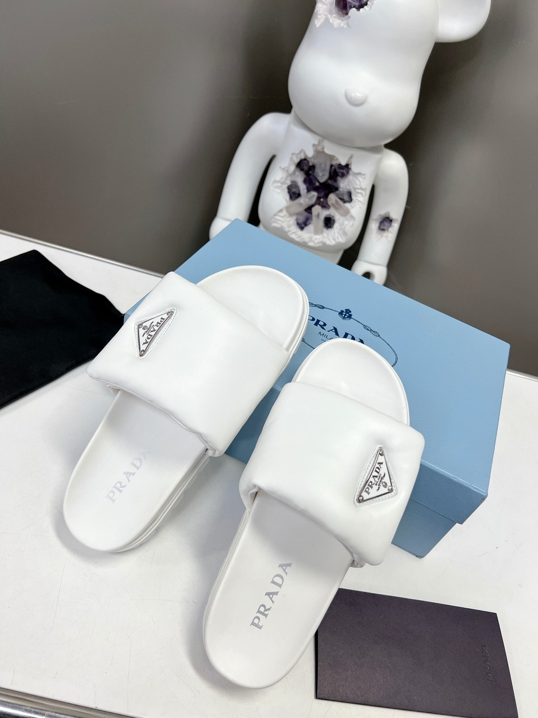 Prada Soft Padded Nappa Leather Slides White 1Xx6482Dl8F0009F020