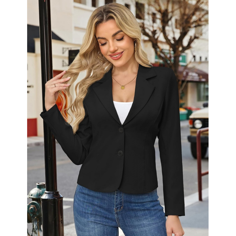 Women's Business Casual Cropped Blazer with Lapel Collar