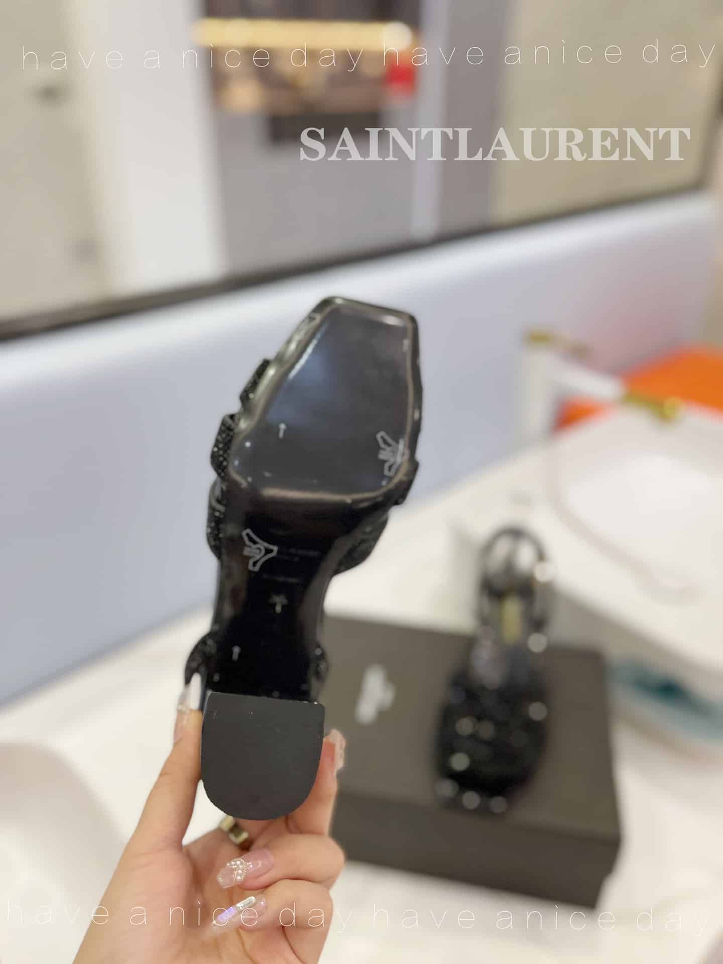 Saint Laurent Tribute Leather Sandals Metallic Black