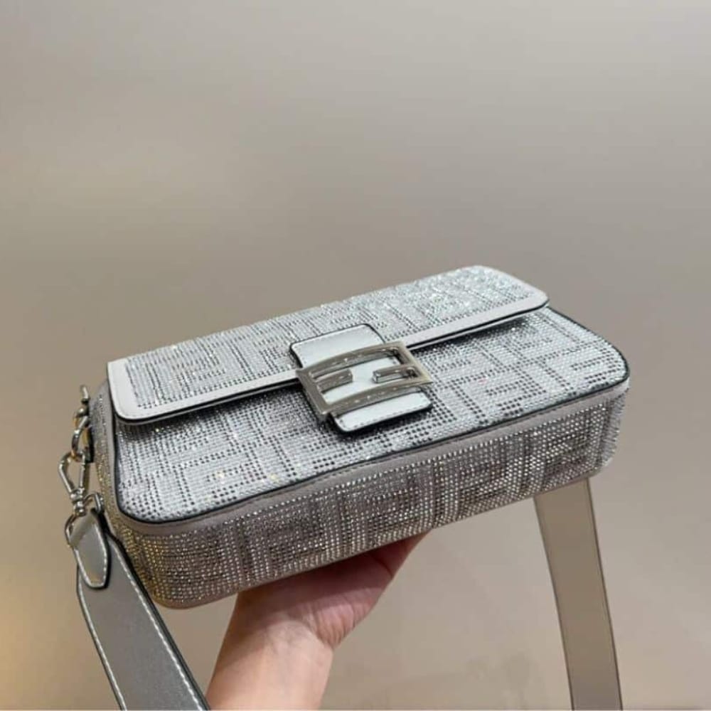 Fendi Baguette Crystal Trim Silver 25Cm