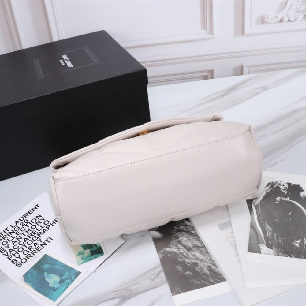 Saint Laurent Puffer Small In Leather Gold Hardware White 29Cm 5774761EL079207