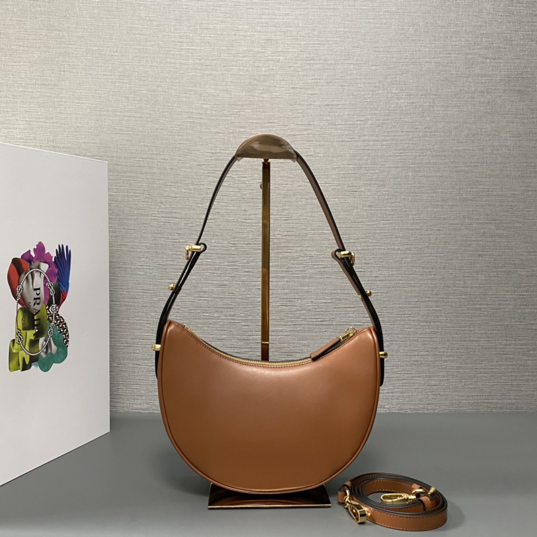 Prada Arqué Leather Shoulder Bag Cognac 22.5cm