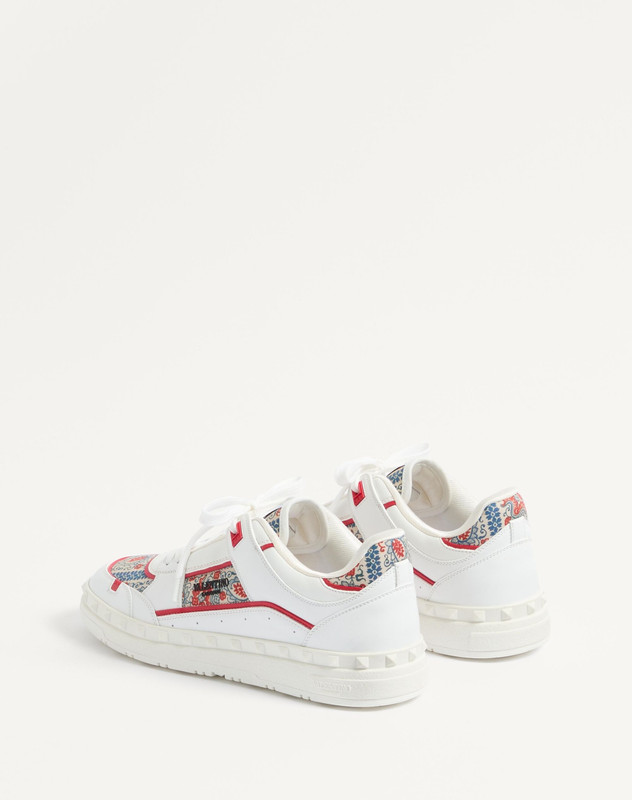 VALENTINO FREEDOTS LOW-TOP SNEAKER IN CALFSKIN AND VOYAGE IMAGINAIRE FABRIC