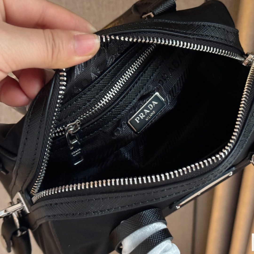 Prada Bauletto Recycled Nylon Shoulder Bag Black 21Cm