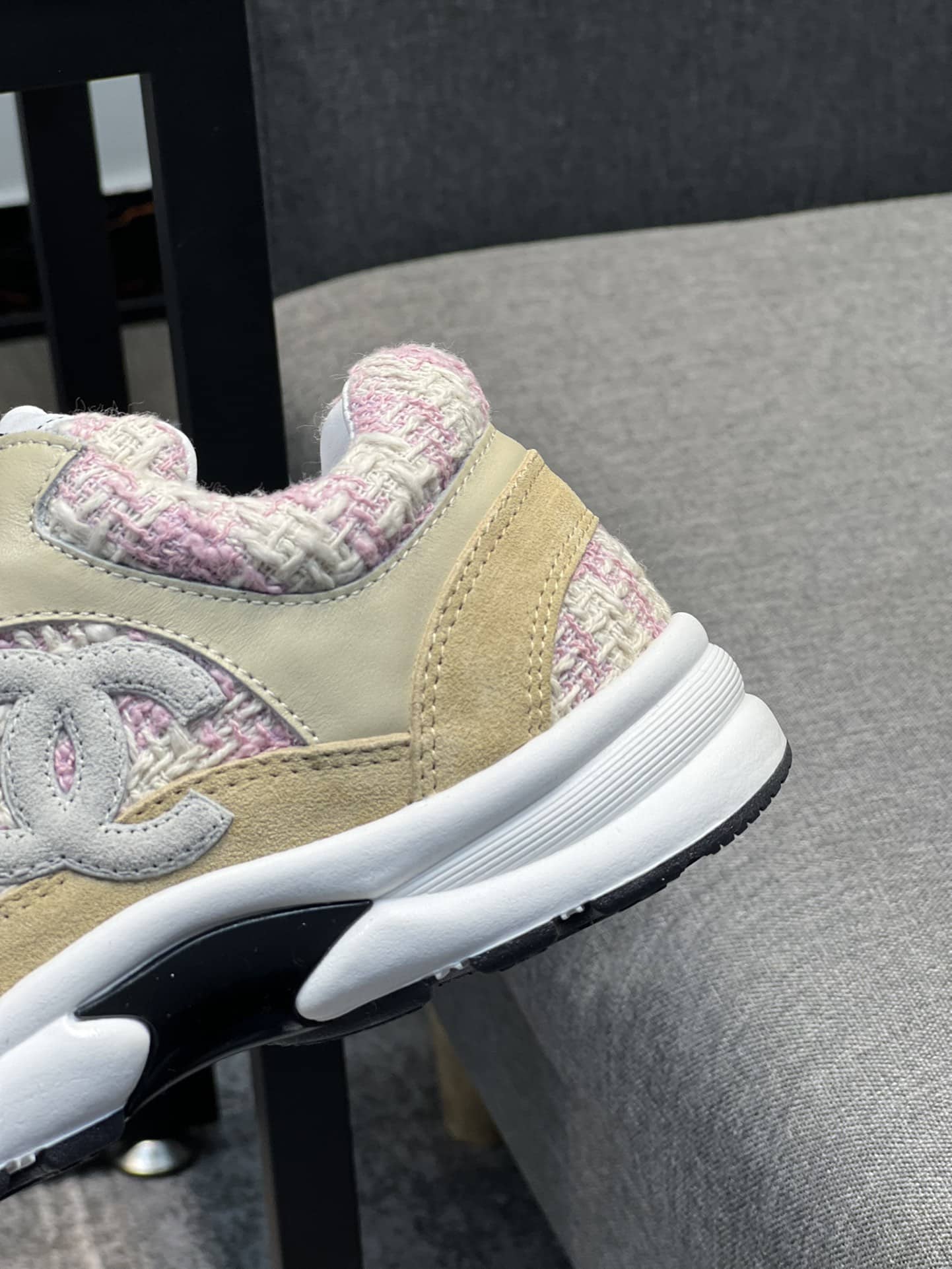 Chanel Coton Tweed Suede Calfskin Sneakers Pink G38299 Y56627 K6020
