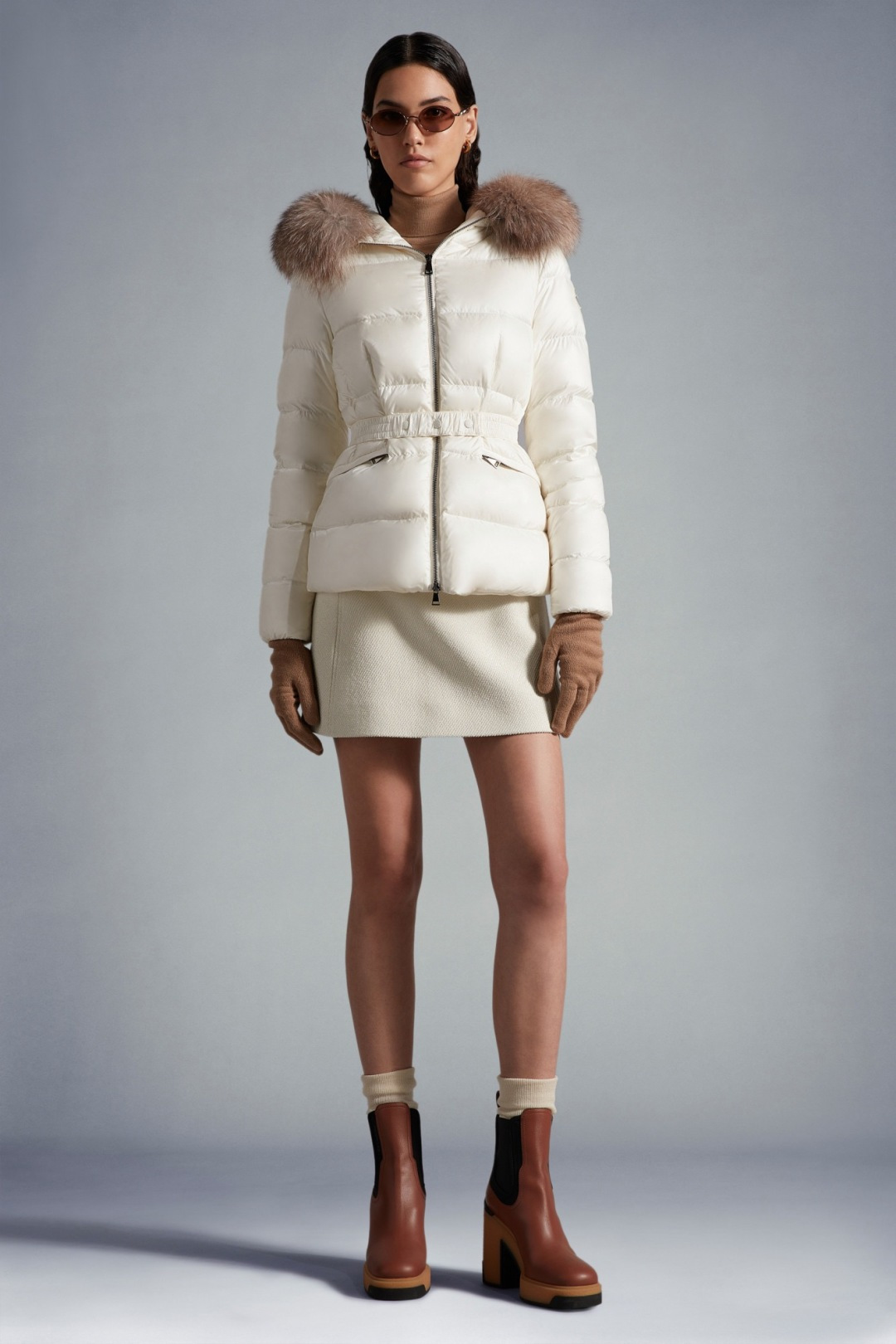 Moncler Boed Hooded Shearling-Trimmed Short Down Jacket