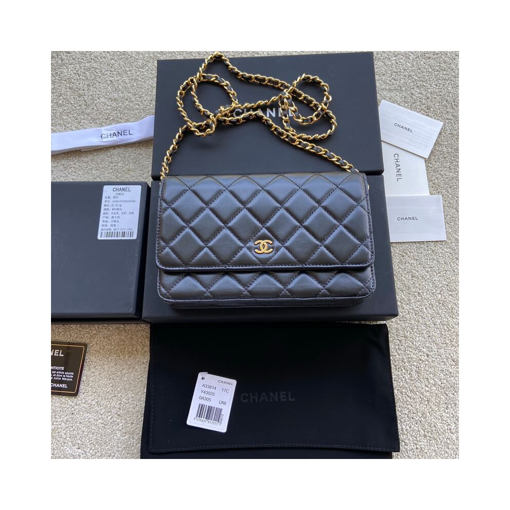 Chanel Lamb Wallet On Chain Woc Black 19cm