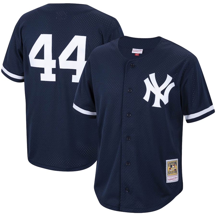 Reggie Jackson New York Yankees Mitchell&Ness Cooperstown Collection Mesh Batting Practice Button-Up Jersey Navy