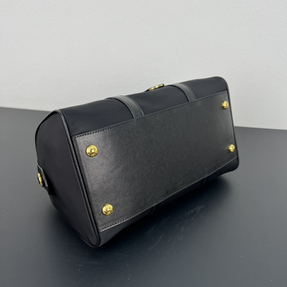 Prada Re Edition 1978 Re Nylon X Saffiano Medium Top Handle Bag Black 31Cm