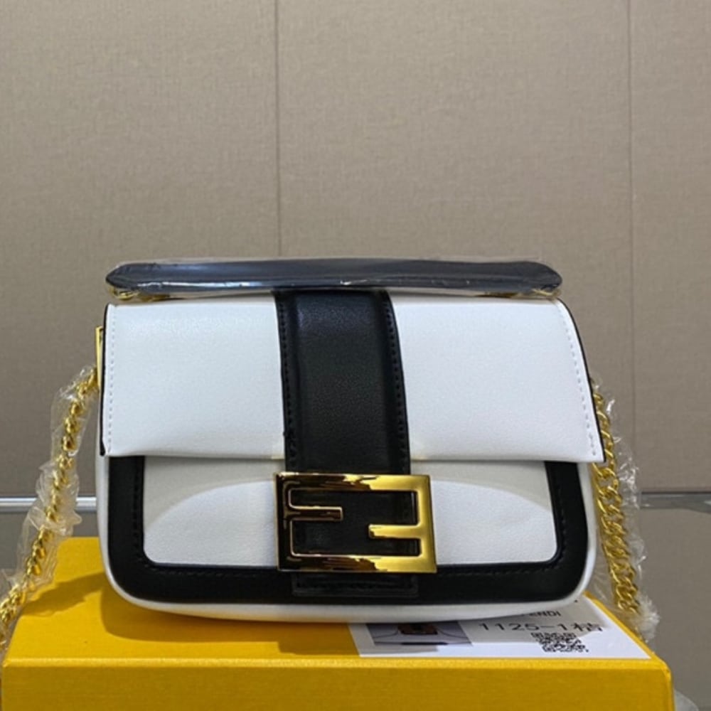 Fendi Women Mini Baguette Chain Shoulder Bag White 19Cm