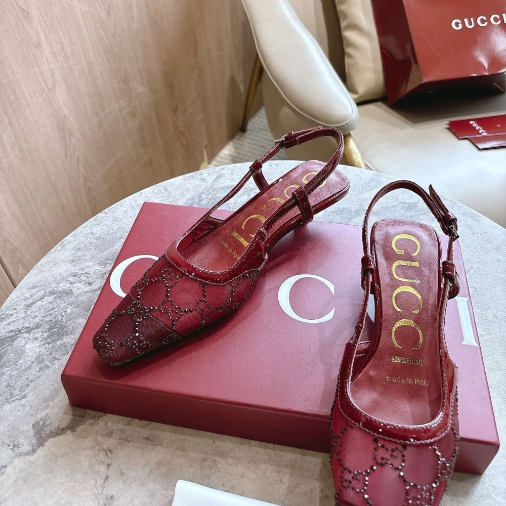 Gucci Women Gg Crystal Slingback Pump Red Mesh ‎‎674668 Faeq0 6255