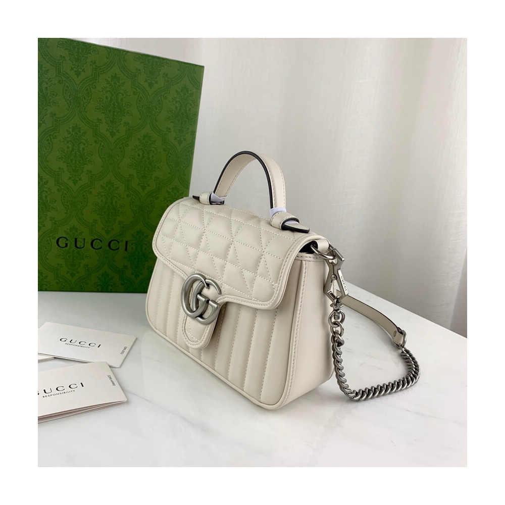 Gucci GG Marmont White Matelasse Leather Mini Top Handle Bag