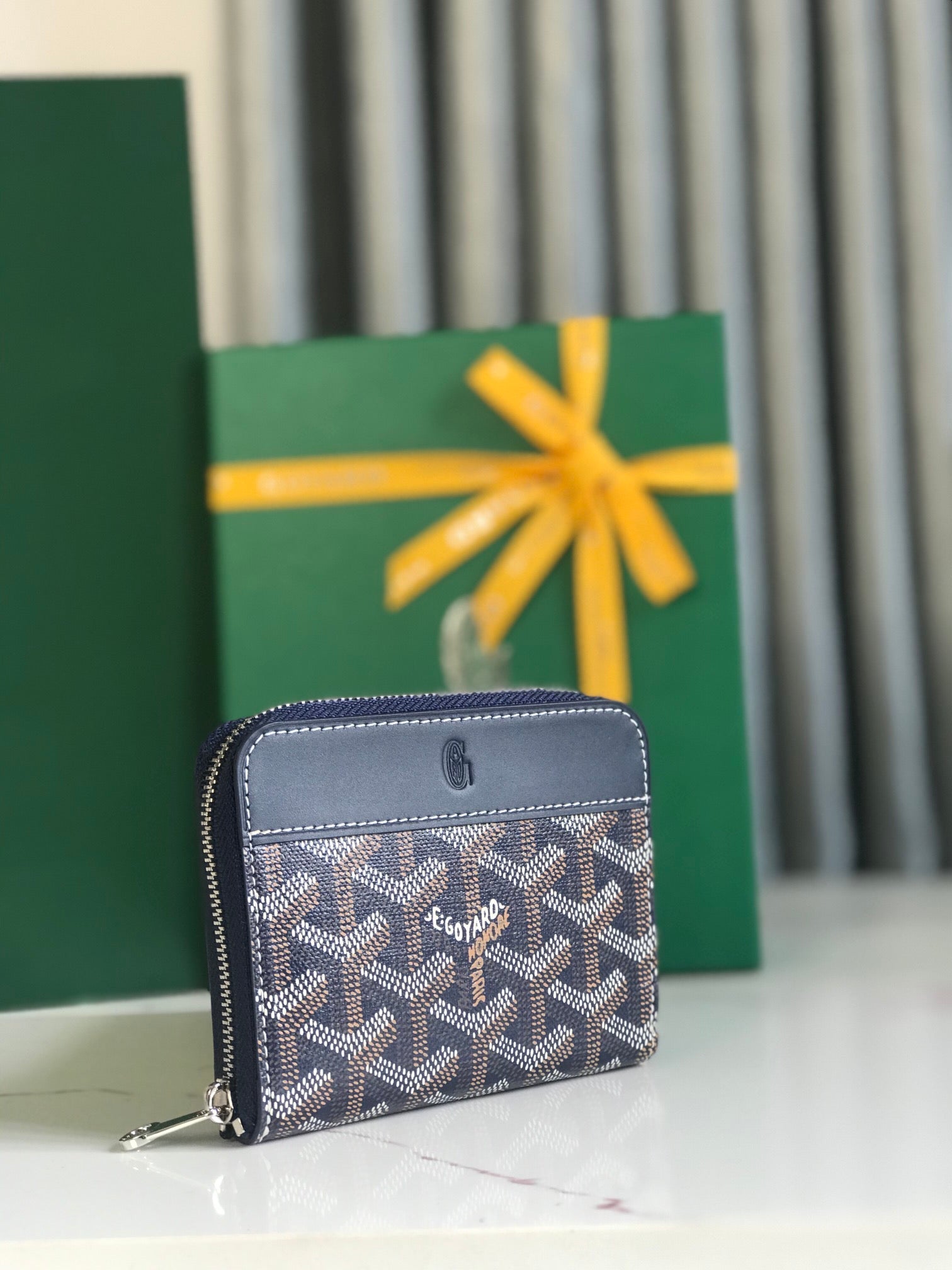Goyard Matignon Mini Wallet 11cm Navy Blue Goyardine Canvas And Calfskin