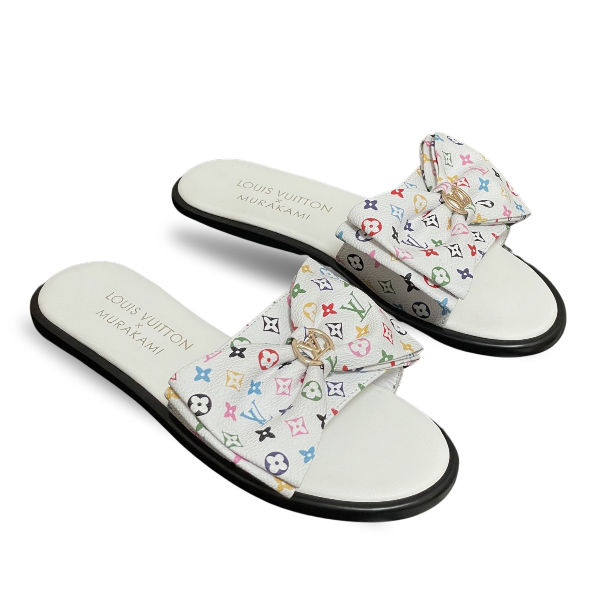 Louis Vuitton x Takashi Murakami Lily Flat Mule Bow Slide Sandals White 1AGVYA