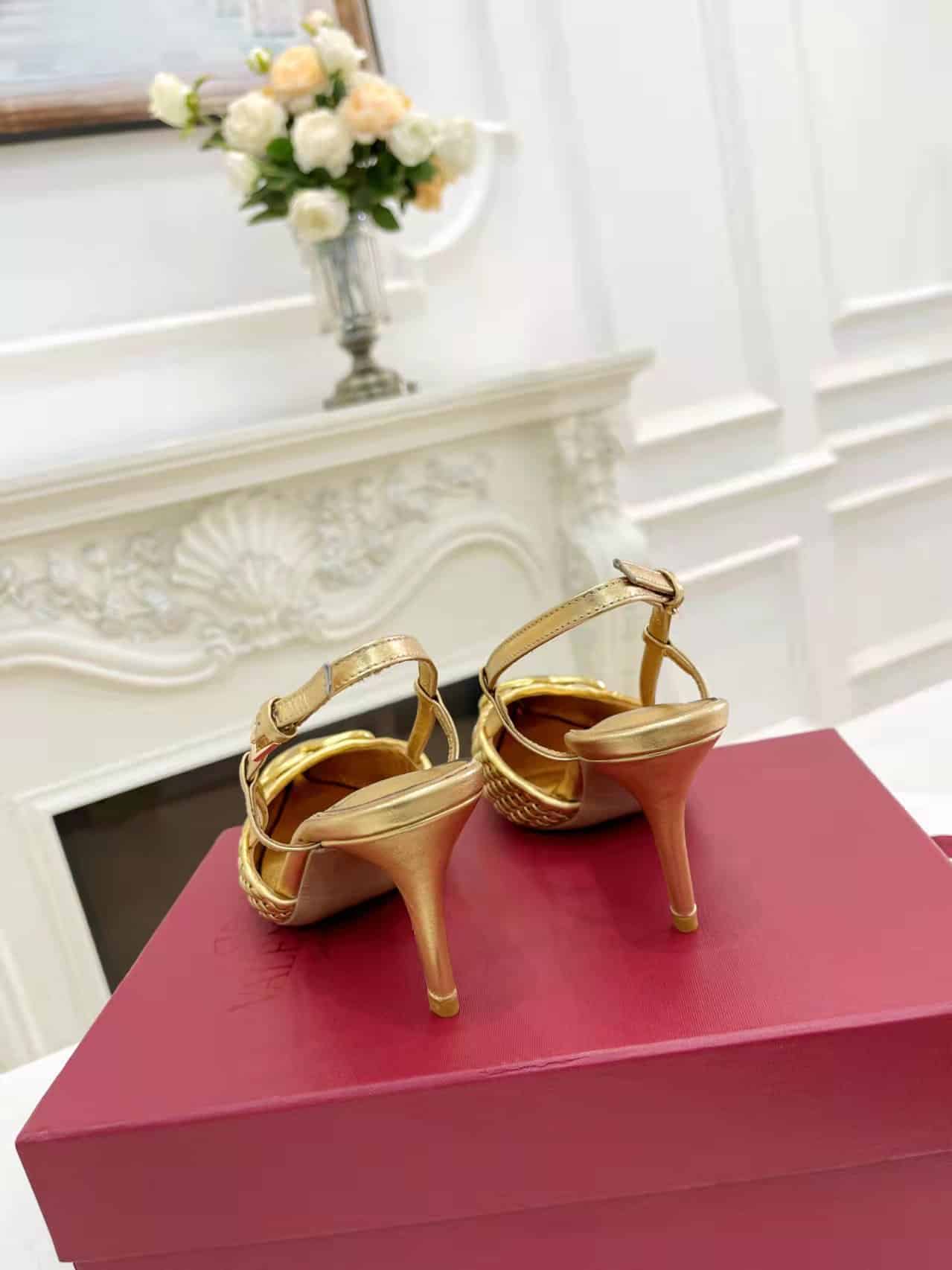 Valentino Garavani Vlogo Woven Leather Slingback Pumps Gold