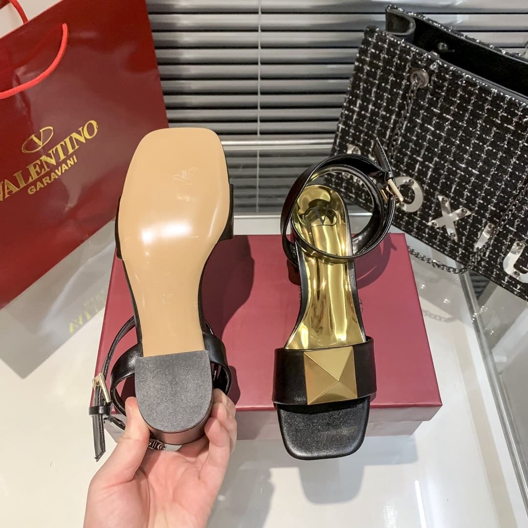 Valentino Garavani One Stud Leather Sandals Black